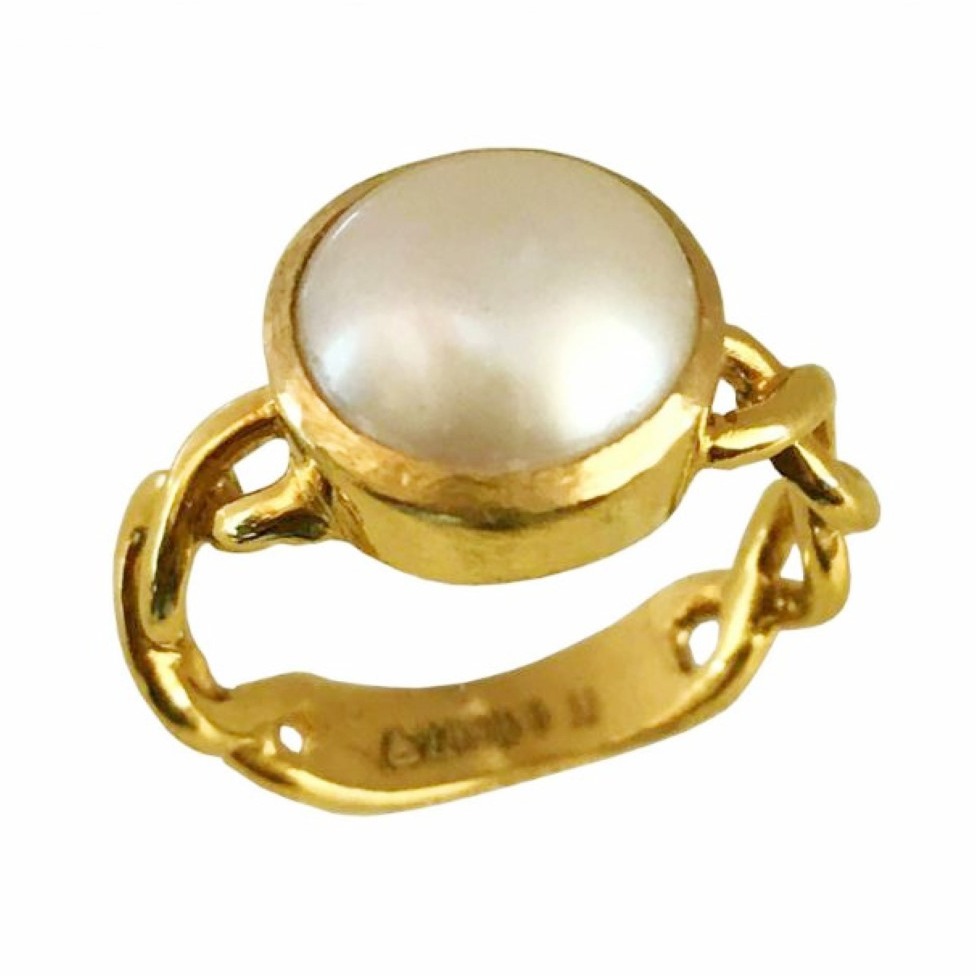 22 Kt   Yellow Gold Pearl Engagement Wedding Ring 6.110 Gm Size 6-9