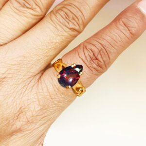 22 Kt   Yellow Gold Natural Black Fire Opal Wedding Ring Size 7-10