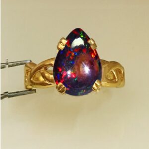 22 Kt   Yellow Gold Natural Black Fire Opal Wedding Ring Size 7-10