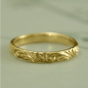 18 Kt   Yellow Gold Wedding Florence Women'S Swirl Patterned Band Ring