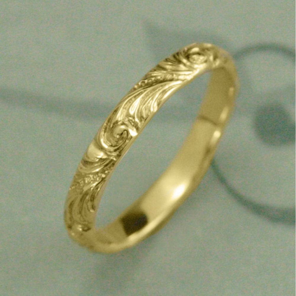 18 Kt   Yellow Gold Wedding Florence Women'S Swirl Patterned Band Ring