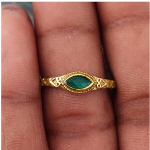 18 Kt   Yellow Gold Certified Green Onyx Stacking Promise Women'S Ring