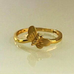 18 Kt   Yellow Gold Butterfly Wedding Women's Finger Ring Size 6-9