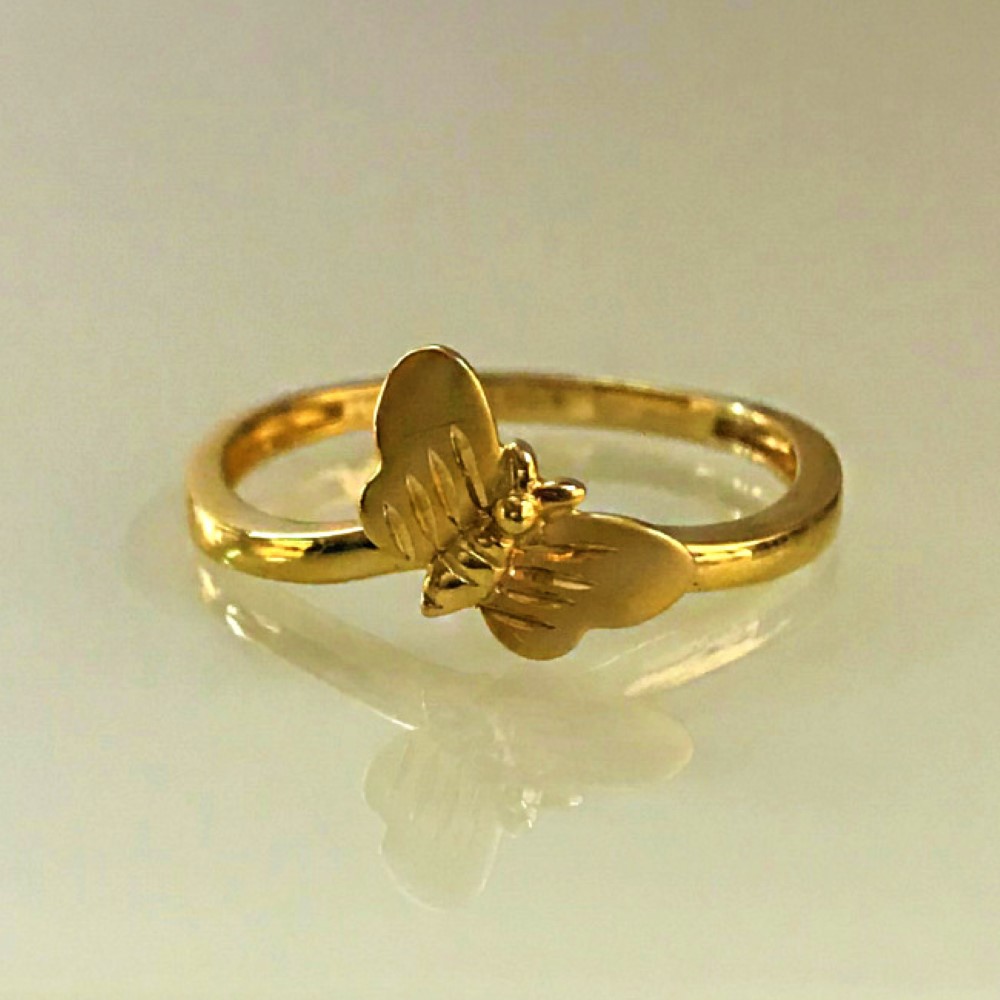 18 Kt Yellow Gold Butterfly Wedding Women's Finger Ring Size 6-9 - Image 3