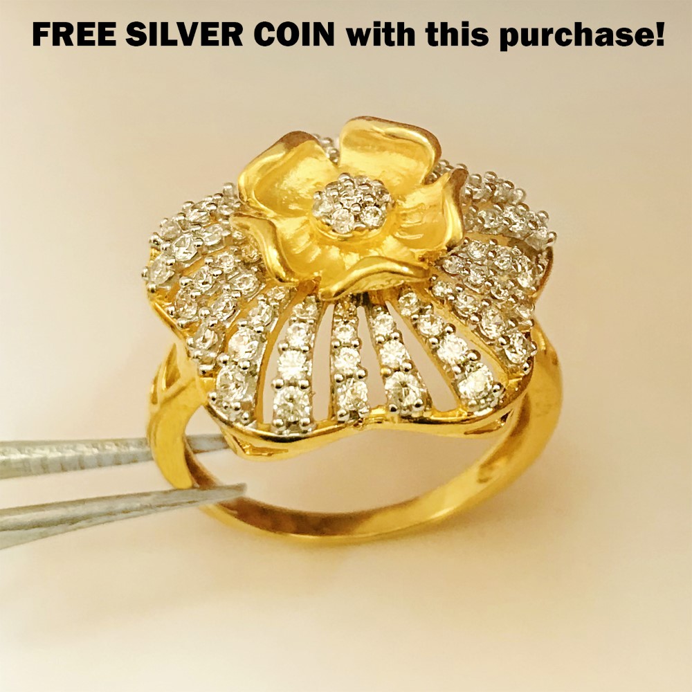 18 Kt Yellow Gold Engagement Finger Ring Cubic Zirconia Size 6-9