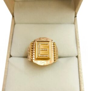 GOLD Initial Letter E Custom Men's Ring 18 Kt Yellow Gold  All Sizes