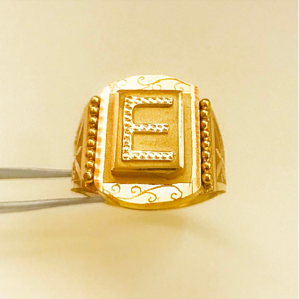 GOLD Initial Letter E Custom Men's Ring 18 Kt Yellow Gold  All Sizes
