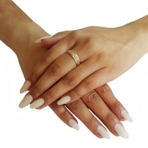18 Kt   Yellow Gold Engagement Ring Wide 5 MM Wedding Band Size 7.5