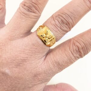 18 Kt Stamped Fine   Yellow Gold Signet Stacked Men'S Ring Size 9-11