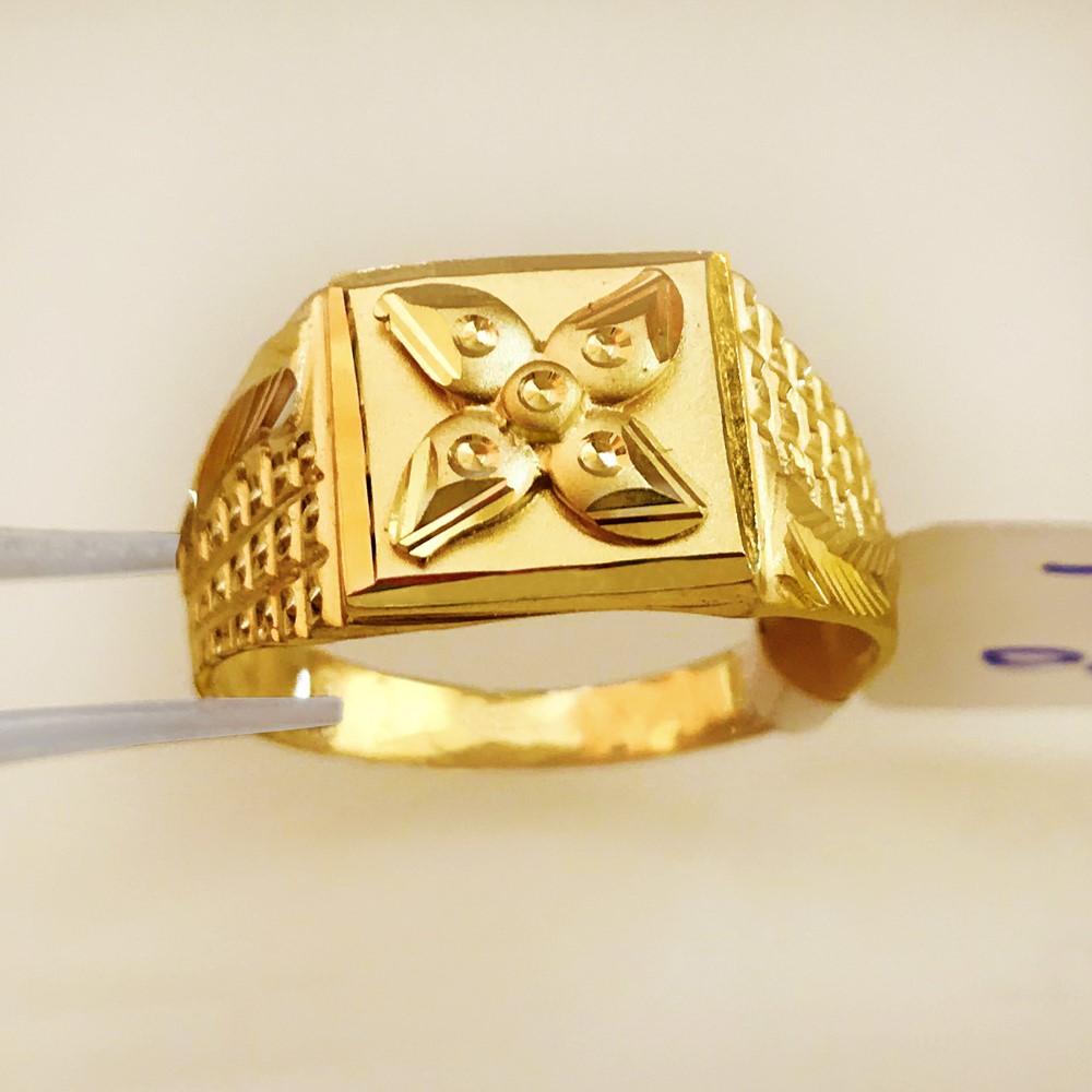 18 Kt Stamped Fine   Yellow Gold Signet Stacked Men'S Ring Size 9-11