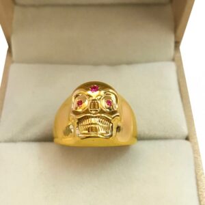 REAL GOLD 18 Kt Solid Yellow Gold Men'S Skull Ring 13 Grams 7-14