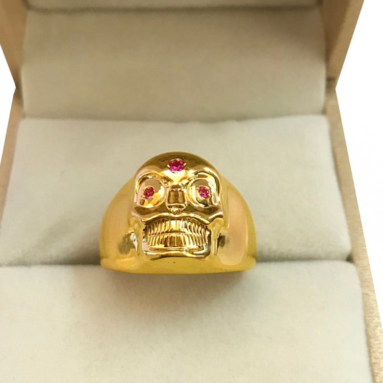 REAL GOLD 18 Kt Solid Yellow Gold Men'S Skull Ring 13 Grams 7-14 - Image 4