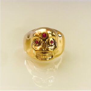 REAL GOLD 18 Kt Solid Yellow Gold Men'S Skull Ring 13 Grams 7-14