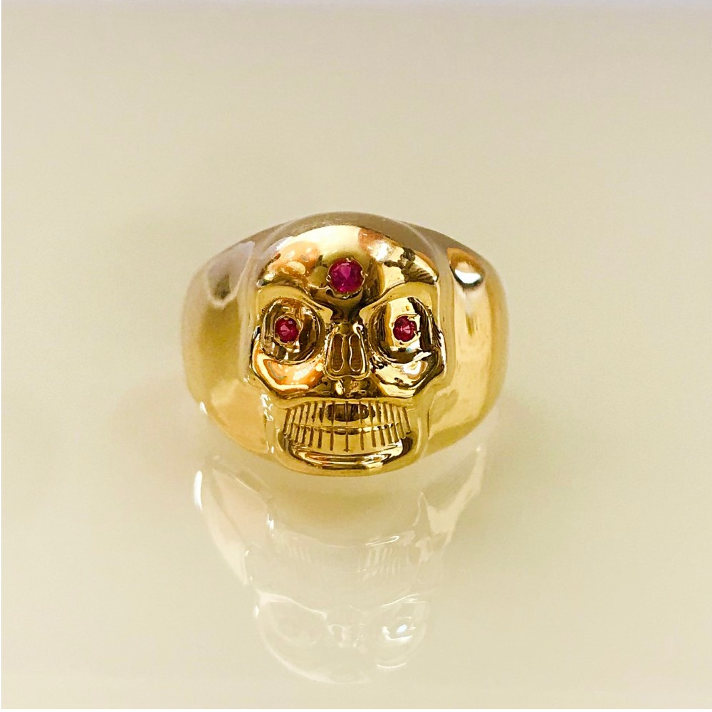 REAL GOLD 18 Kt Solid Yellow Gold Men'S Skull Ring 13 Grams 7-14 - Image 2