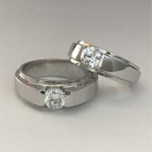 Solitaire Round Cut Cubic Zircon Love Couple Bands 18K White Gold Ring