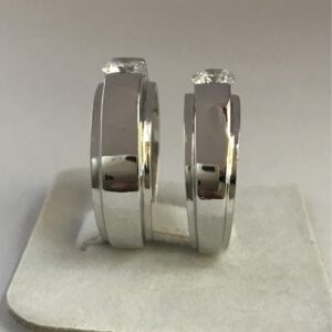 Solitaire Round Cut Cubic Zircon Love Couple Bands 18K White Gold Ring