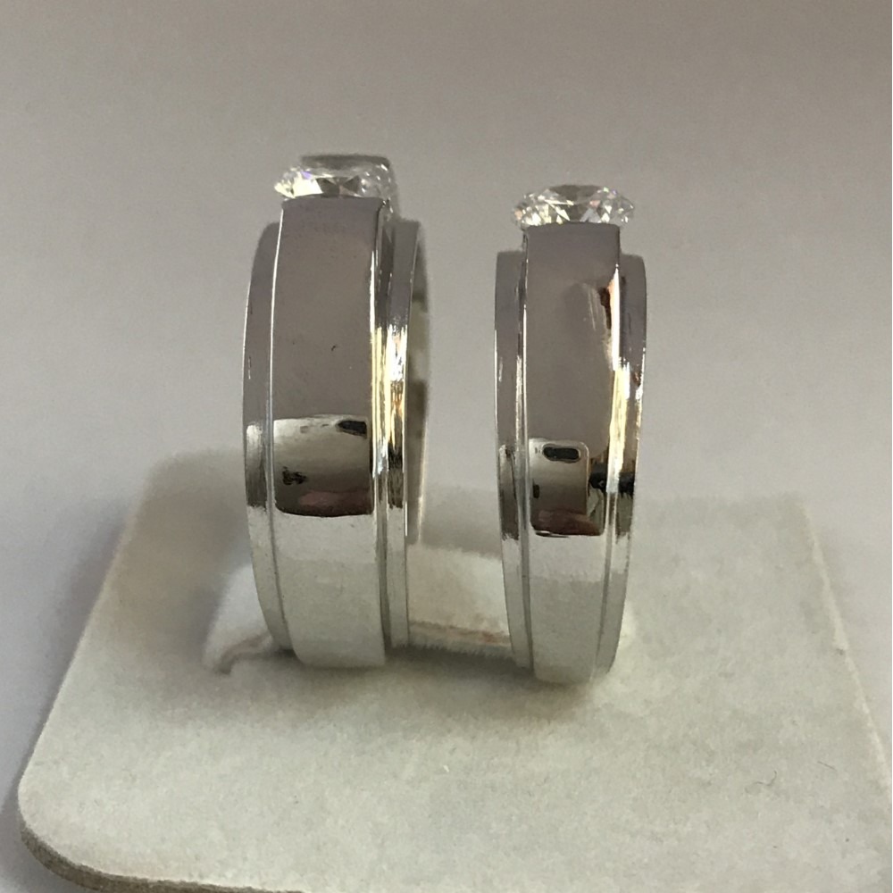 Solitaire Round Cut Cubic Zircon Love Couple Bands 18K White Gold Ring - Image 3