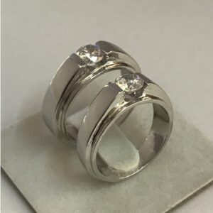 Solitaire Round Cut Cubic Zircon Love Couple Bands 18K White Gold Ring
