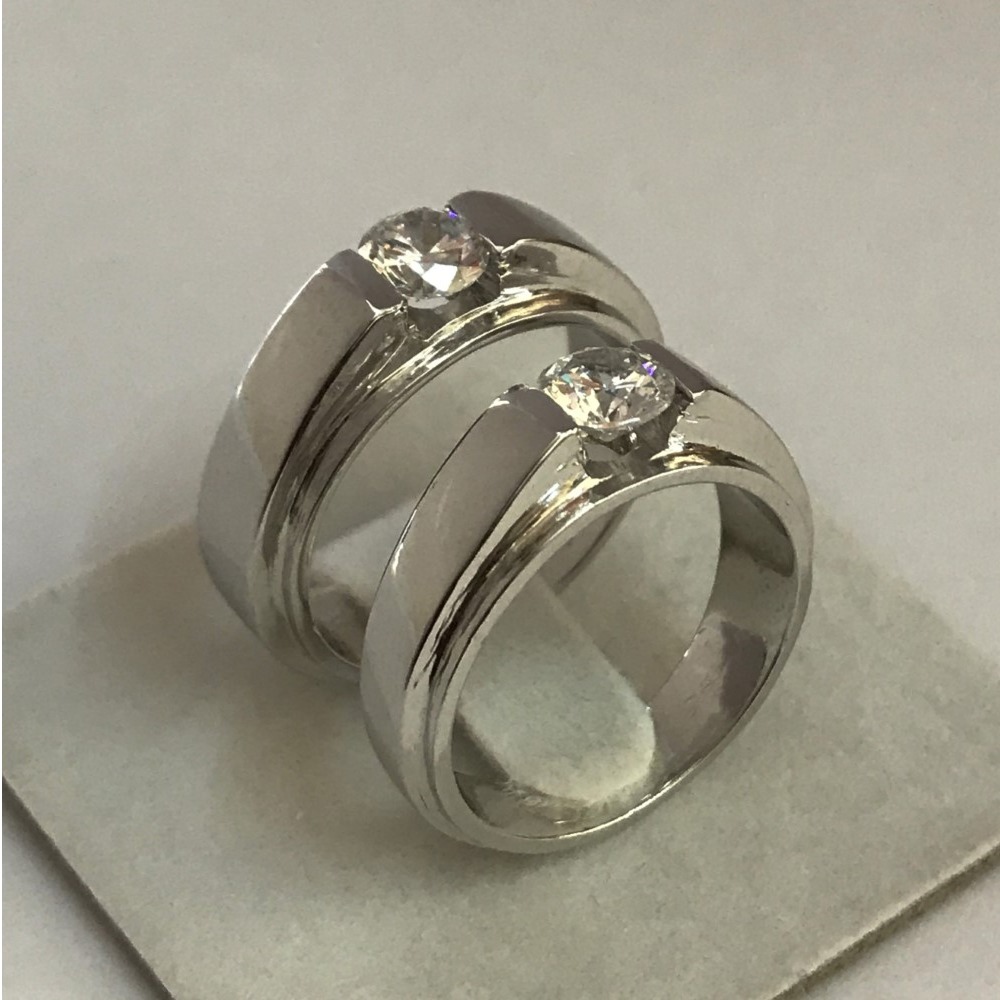Solitaire Round Cut Cubic Zircon Love Couple Bands 18K White Gold Ring