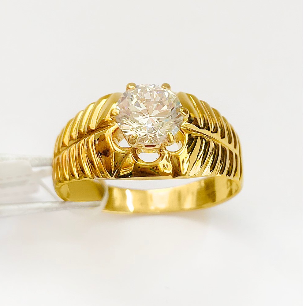 18 Kt  Solid Yellow Gold Engagement Wedding Men's Ring CZ Size 7-11