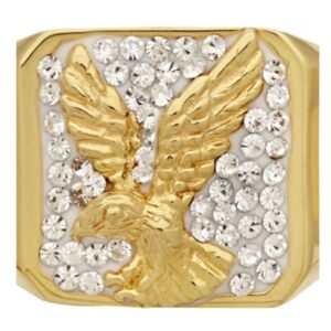 18 Kt Yellow Gold Size 8-11 Zircon CZ Wedding Wear Men's Eagle Ring