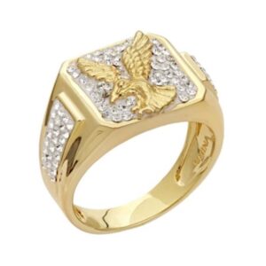 18 Kt Yellow Gold Size 8-11 Zircon CZ Wedding Wear Men's Eagle Ring