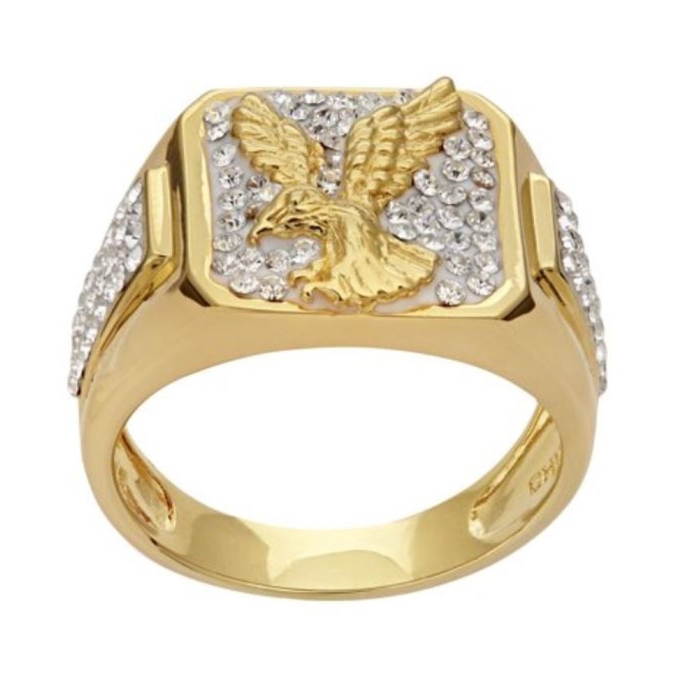 18 Kt Yellow Gold Size 8-11 Zircon CZ Wedding Wear Men's Eagle Ring