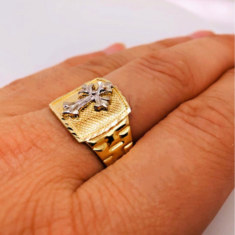 Fine Jewelry 18 Kt Real Solid Yellow Gold Men'S Cross Ring Size 8-13