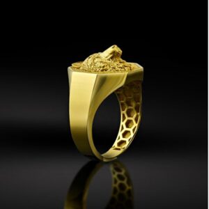 Fine Jewelry 18 Kt Solid Yellow Gold Wolf Head Men'S Ring Size 8-12