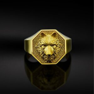 Fine Jewelry 18 Kt Solid Yellow Gold Wolf Head Men'S Ring Size 8-12
