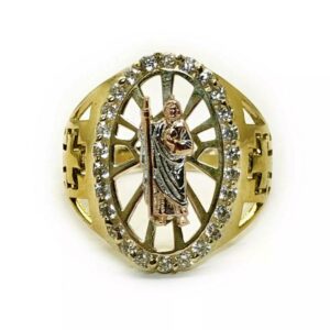 18 Kt Real Solid Yellow Gold Saint Judas Cross CZ Men'S Ring Size 8-12