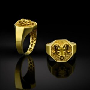 18 Kt Hallmark Solid Yellow Gold Ram Head Aries Men'S Ring Size 8-11