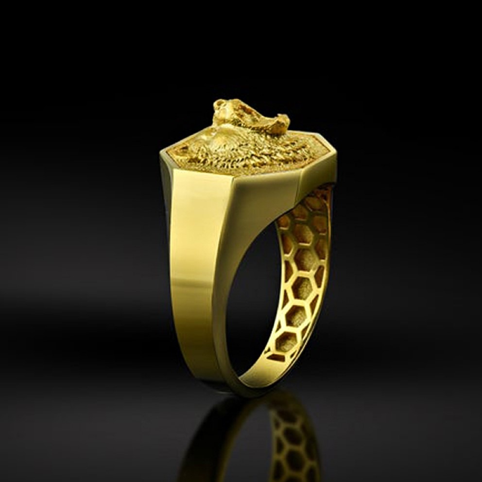 Fine Jewelry 18 Kt Solid Yellow Gold Bear Head Men'S Ring Size 8-12 - Image 3