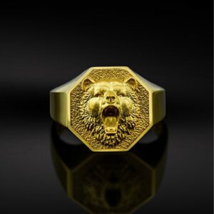 Fine Jewelry 18 Kt Solid Yellow Gold Bear Head Men'S Ring Size 8-12