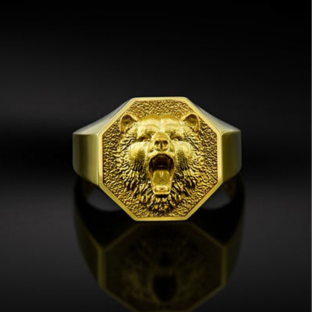 Fine Jewelry 18 Kt Solid Yellow Gold Bear Head Men'S Ring Size 8-12 - Image 2