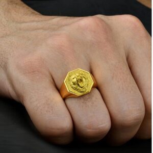 Fine Jewelry 18 Kt Solid Yellow Gold Bear Head Men'S Ring Size 8-12