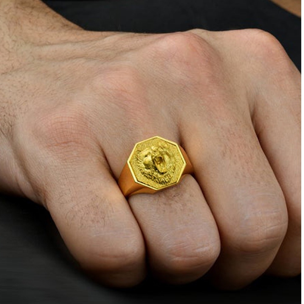 Fine Jewelry 18 Kt Solid Yellow Gold Bear Head Men'S Ring Size 8-12