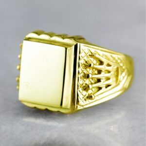 18 Kt Hallamrk Solid Yellow Gold Crown Signet Men'S Ring Size 7-11