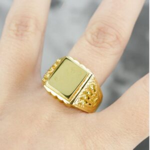 18 Kt Hallamrk Solid Yellow Gold Crown Signet Men'S Ring Size 7-11