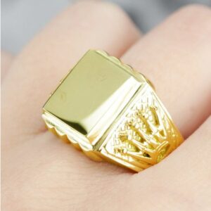 18 Kt Hallamrk Solid Yellow Gold Crown Signet Men'S Ring Size 7-11