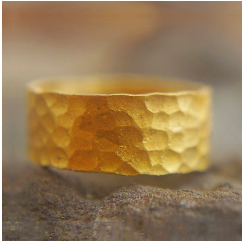 22 Kt Solid Yellow Gold Artisan Hammered Wedding Band Ring Size 7-11 - Image 4