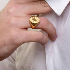 22 Kt Yellow Gold Medieval Pegasus Crest Horse Men'S Ring Size 8-10