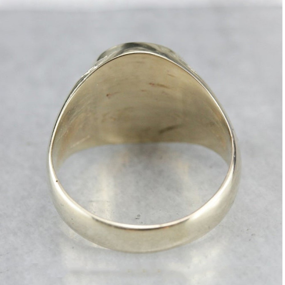 14 Kt Hallmark Solid White Gold Etched Signet Men'S Ring Size 8-12 - Image 3