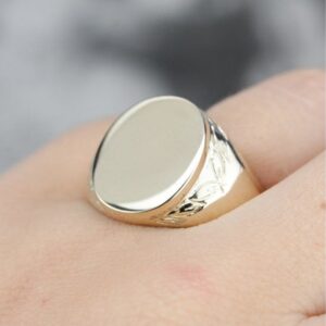 14 Kt Hallmark Solid White Gold Etched Signet Men'S Ring Size 8-12