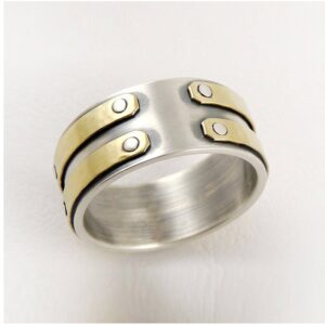 18 Kt Real Solid White & Yellow Gold Rustic Band Men'S Ring Size 8-13