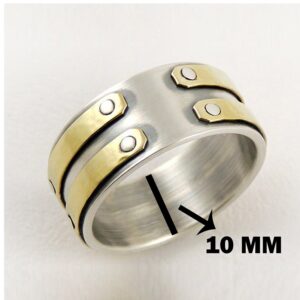 18 Kt Real Solid White & Yellow Gold Rustic Band Men'S Ring Size 8-13