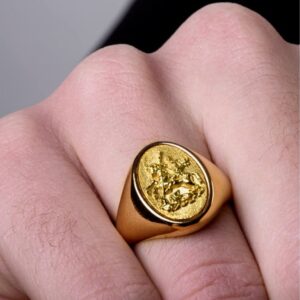 22 Kt Yellow Gold Sovereign Coat Of Arms Saint George Men'S Ring