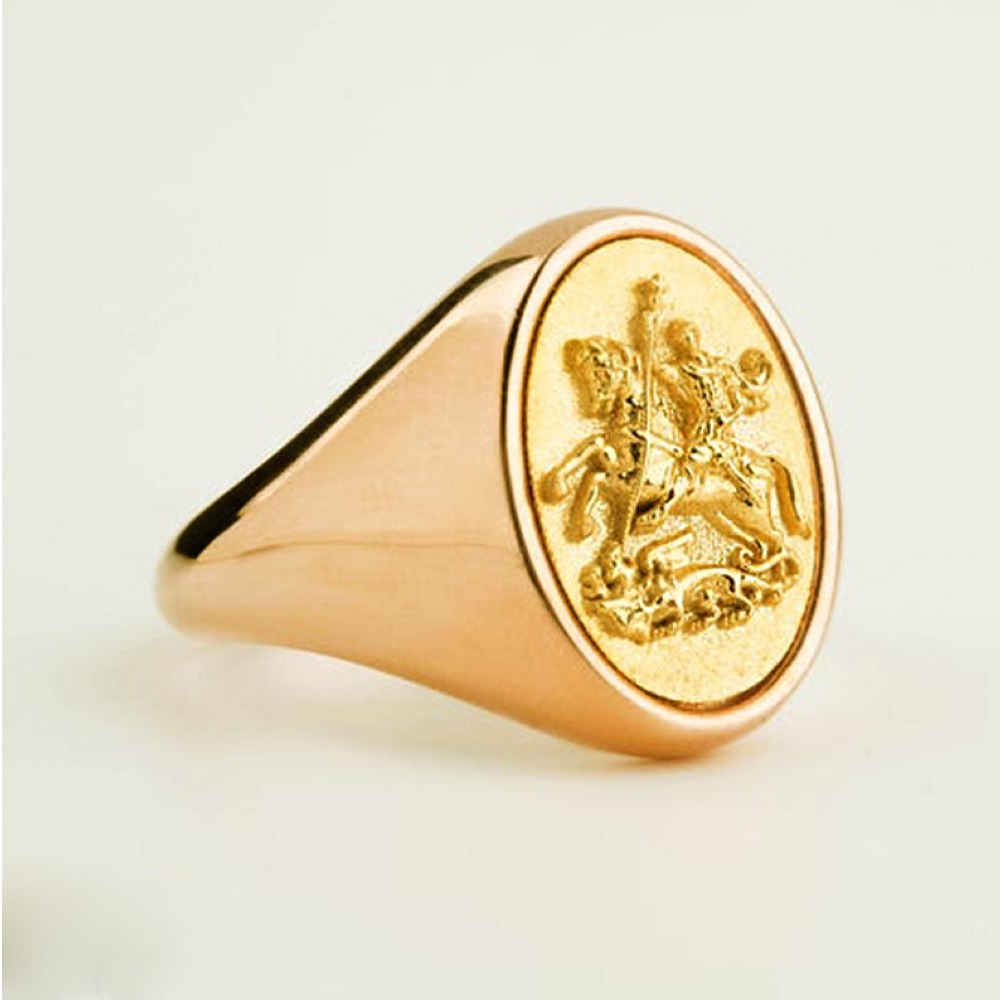 22 Kt   Yellow Gold Sovereign Coat Of Arms Saint George Men'S Ring