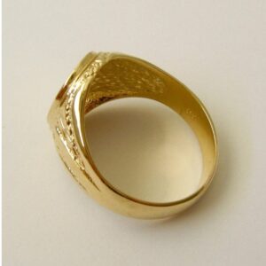 18 Kt Genuine Yellow Gold Shield Signet Baha'i Men'S Ring 8 Grams
