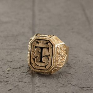 18 Kt Yellow Gold Letter Personalized Initial Signet Men'S Ring 14 Gm